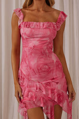 Floating On Clouds Ruffle Trim Mini Dress Pink