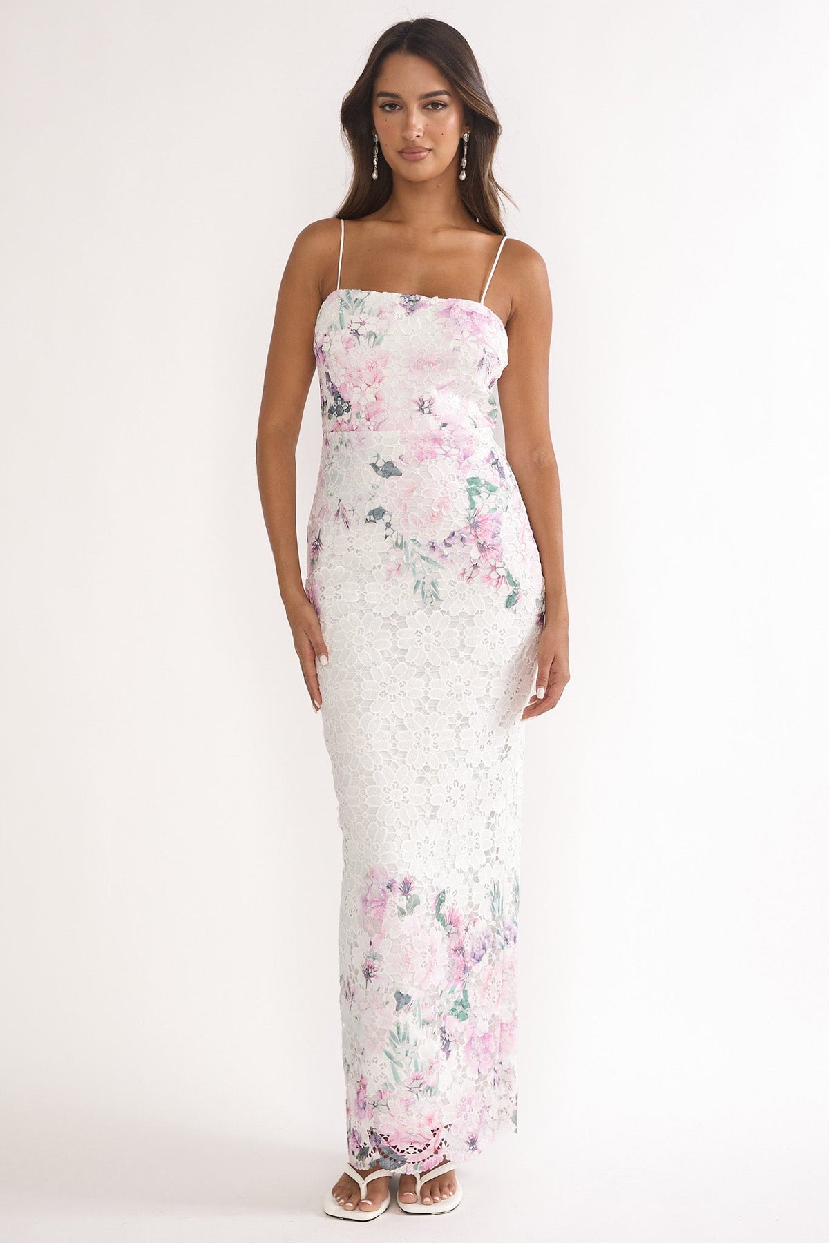 Kaela Crochet Overlay Maxi Dress Floral Pink