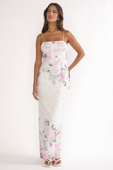 Kaela Crochet Overlay Maxi Dress Floral Pink