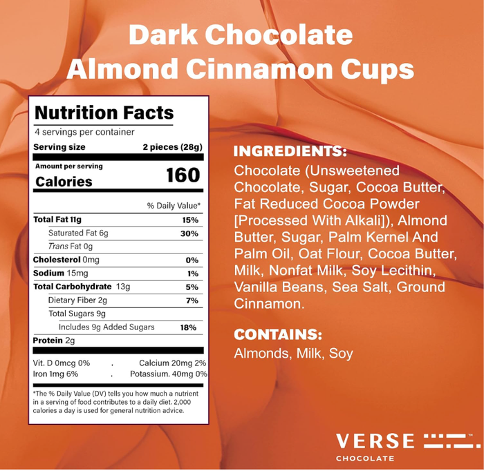 70% Dark Chocolate Almond Butter and Cinnamon Cups
