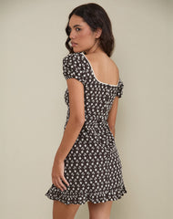 Bella Mini Tea Dress in Floral Broderie Brown