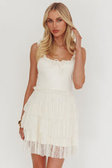 Angele Tiered Lace Mini Dress Cream
