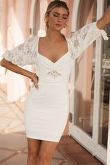 Leila Lace Puff Sleeve Twist Bodice Dress White