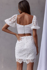 First Love Tied Bust Lace Dress White
