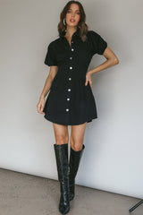 Zurich Pleated Waist Shirt Dress Black