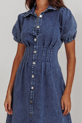 Zurich Pleated Waist Midi Dress Denim Dark Blue