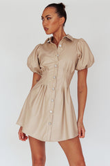 Zurich Pleated Waist Shirt Dress Faux Leather Nude