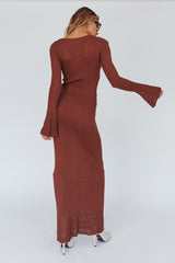 Long Sleeve Cut-Out Knit Maxi Dress Coffee
