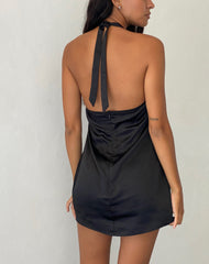 Coda Halterneck Dress in Satin Black