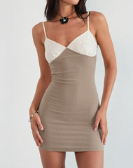 Dalsher Mini Dress in Ivory Brown Crochet Lace Mix