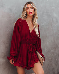 Found Love Pleated Romper - Wine
