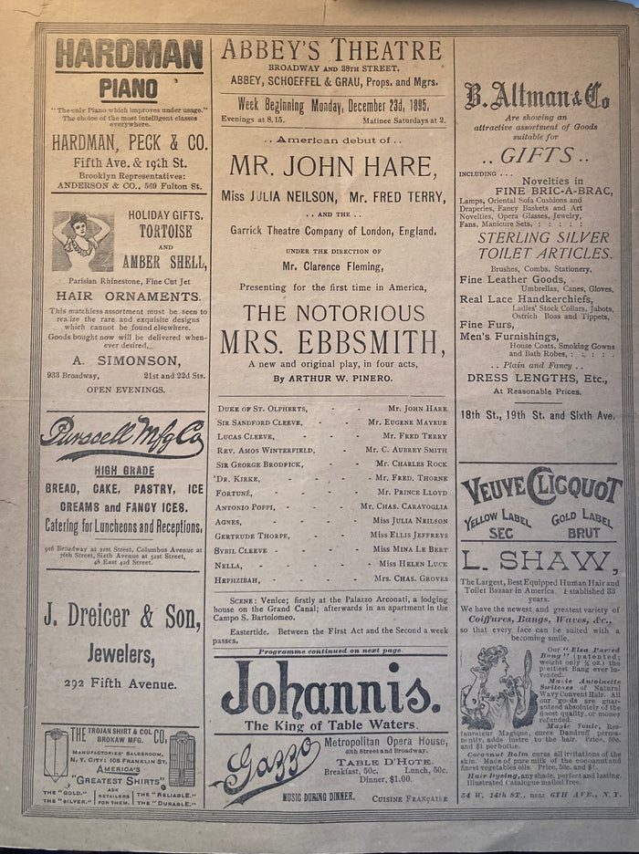 Abbey's Theatre, NY. "The Notorious Mrs. Ebbsmith." Dec. 23, 1895.