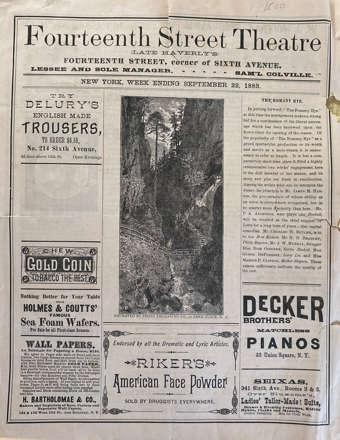 Fourteenth St. Theatre, NY. "The Romany Rye." Sept. 22, 1883.