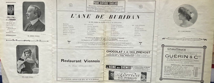 Theatre du Gymnase, Paris. "L'âne de Buridan." N.d., (ca. 1909)