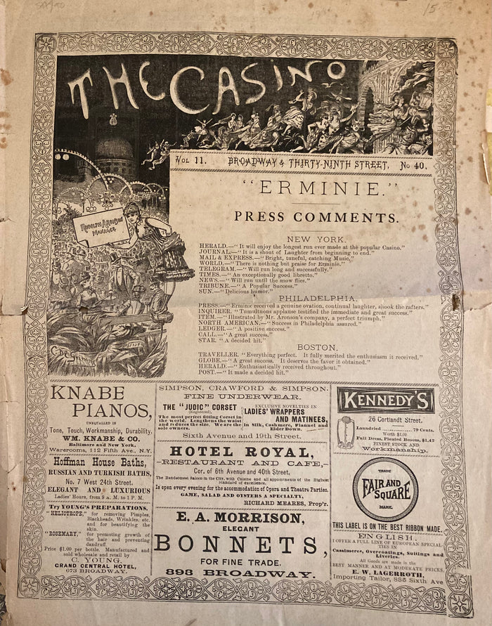 Casino Theatre, NY. "Erminie." Nov. 21, 1886.