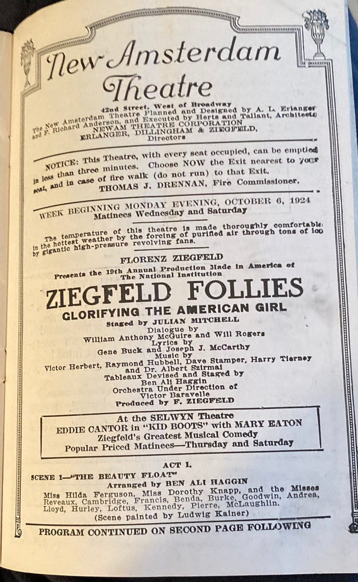 Ziegfeld Follies. Starring Will Rogers. Oct. 6, 1924.