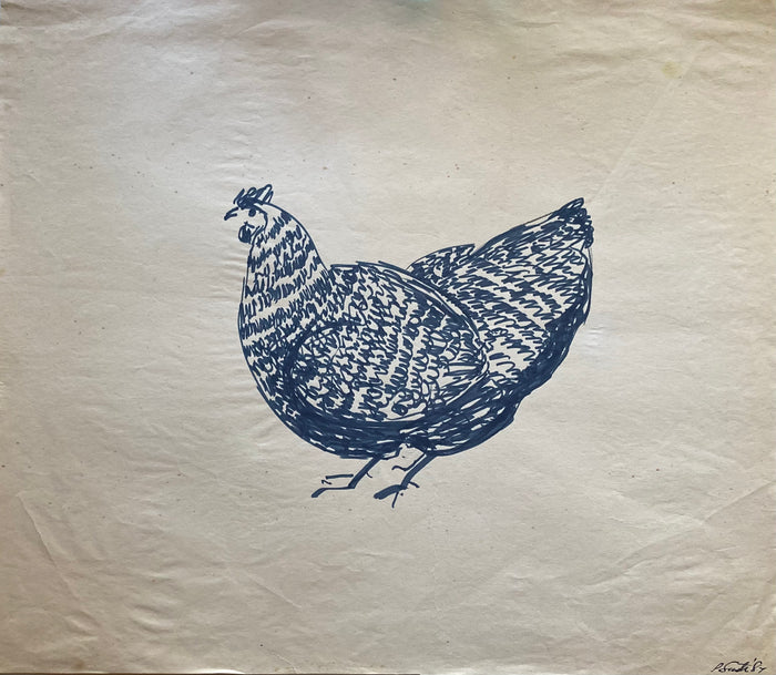 (Page Smith Pen & Ink Drawing) Barred Rock [Chicken]. 1988