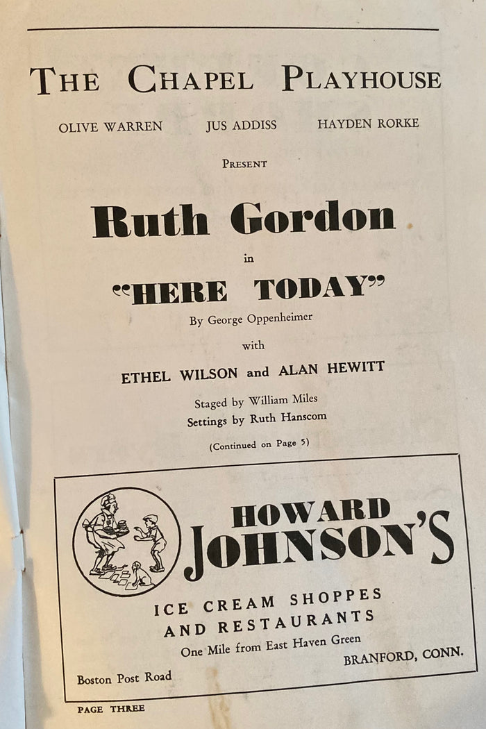 The Chapel Playhouse, Guilford, CT. Ruth Gordon in "Here Today." July 1, 1940.