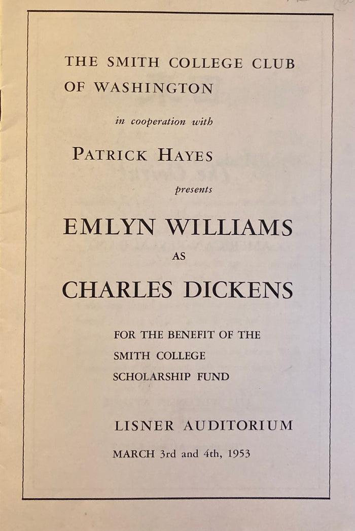 (Dickens) Emlyn Williams as "Charles Dickens." Smith College of Washington, Lisner Auditorium. March 3rd and 4th, 1953.