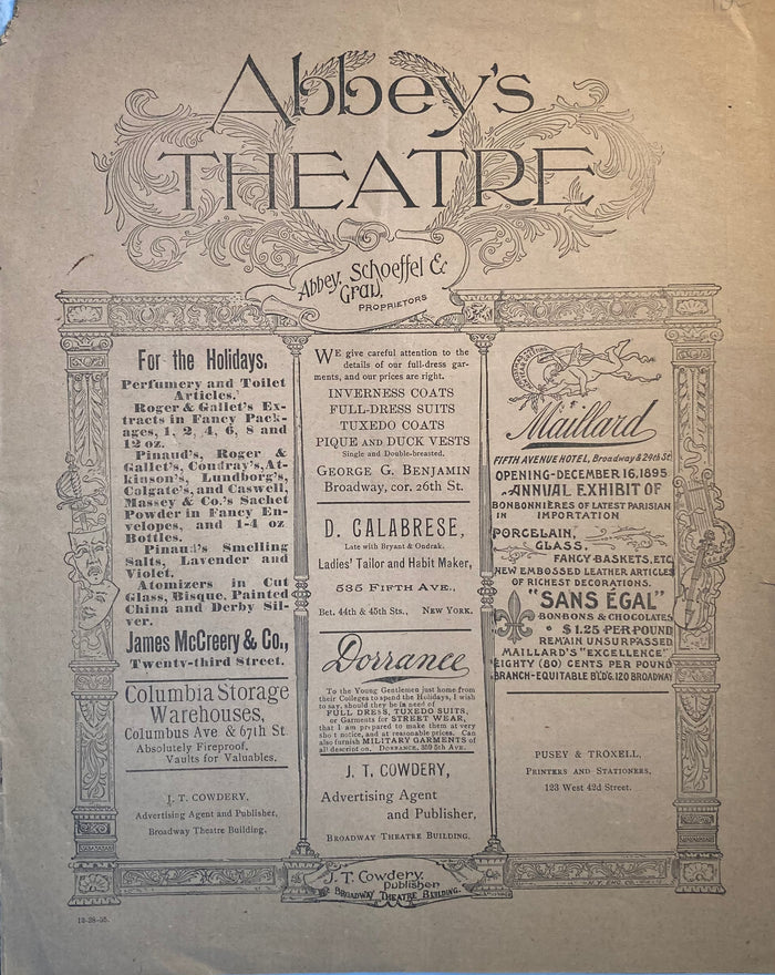 Abbey's Theatre, NY. "The Notorious Mrs. Ebbsmith." Dec. 23, 1895.