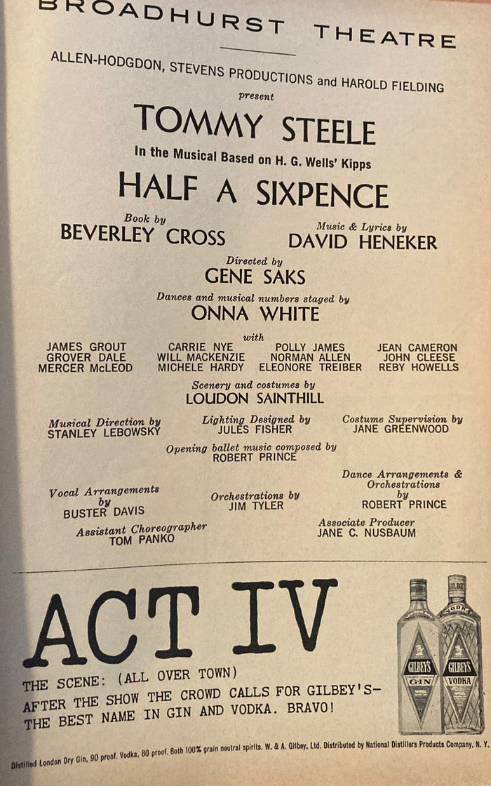 Broadhurst Theatre, NY. "Half a Sixpence." July, 1965. John Cleese in cast.