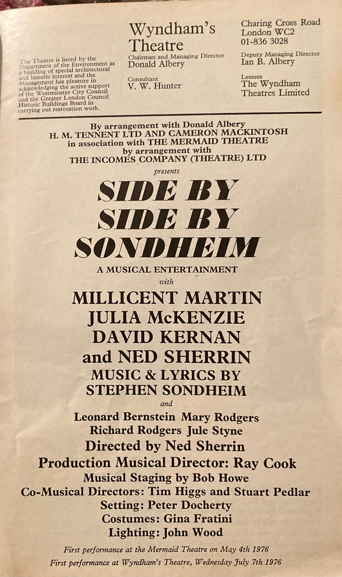Wyndham's Theatre, London. "Side by Side by Sondheim." July, 1976.