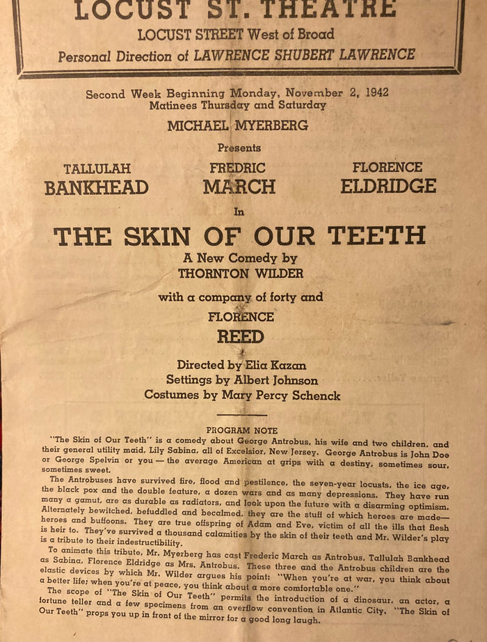 (Tallulah Bankhead) Locust St. Theatre, Phila. "The Skin of Our Teeth." Nov. 2, 1942.