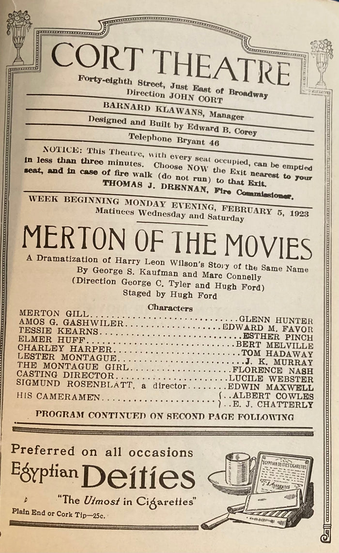 "Merton of the Movies." Cort Theatre, NY. Feb. 5, 1923.