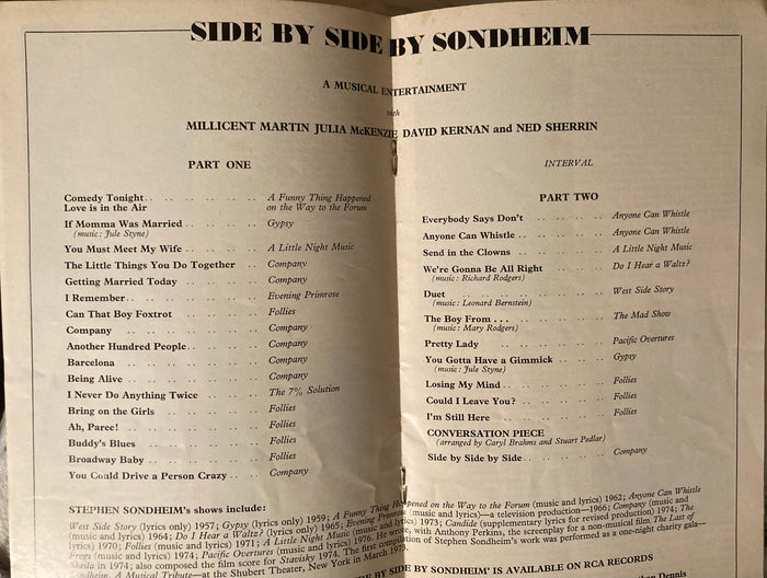 Wyndham's Theatre, London. "Side by Side by Sondheim." July, 1976.