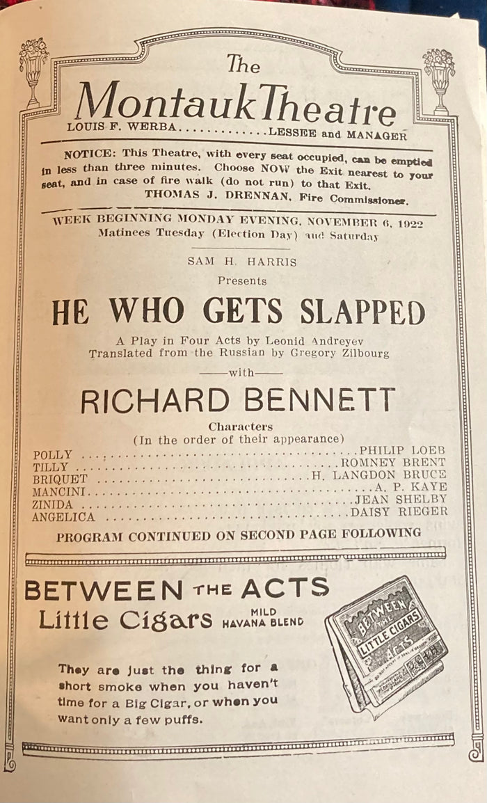 Brooklyn, NY. "He Who Gets Slapped." Montauk Theatre. No. 6, 1922.
