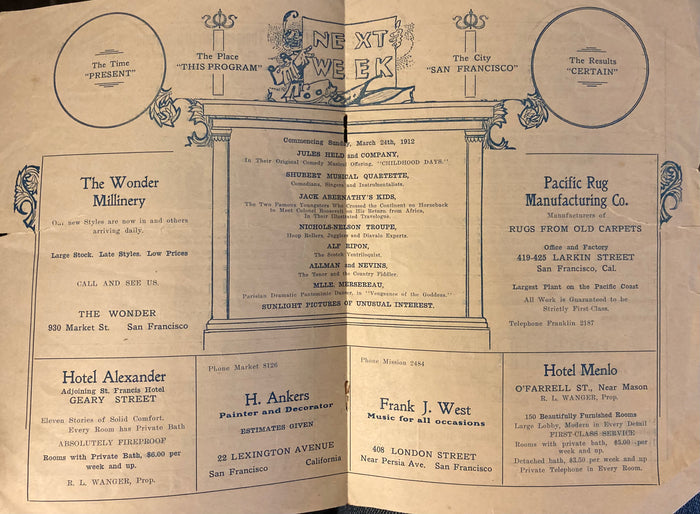 Pantages Theatre, SF. Vaudeville Programme. March 17, 1912.