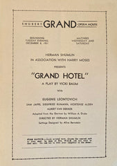 Shubert Opera House, Chicago. "Grand Hotel." Dec. 8, 1931.