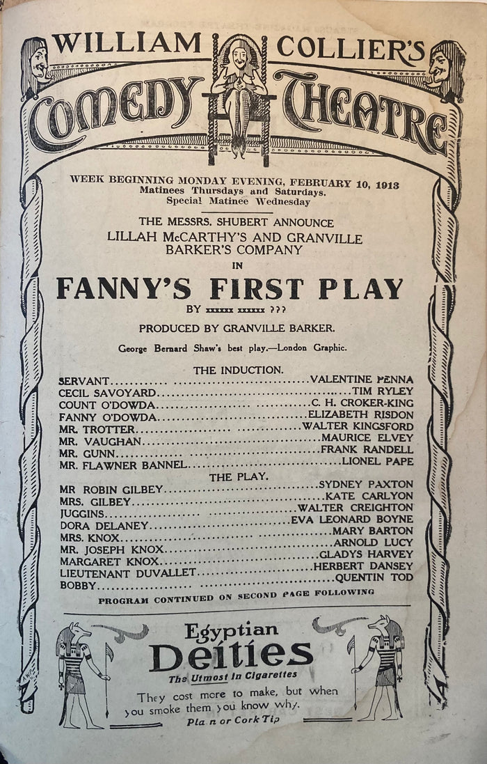 Comedy Theatre, NY. "Fanny's First Play." Feb. 10, 1913.