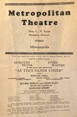 Metropolitan Theatre, Minneapolis. "As Thousands Cheer." May 19, 193-. Starring Ethel Waters.