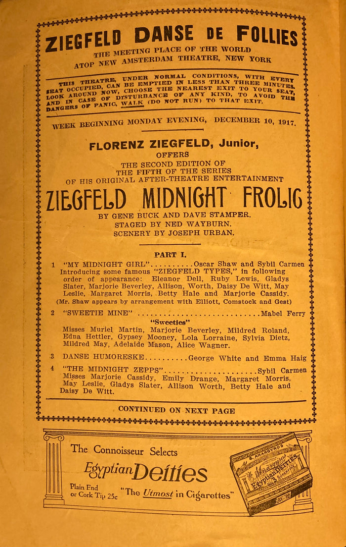 "Ziegfeld Danse de Follies." Ziegfeld Midnight Frolic Atop New Amsterdam Theatre, NY. Dec. 10, 1917.