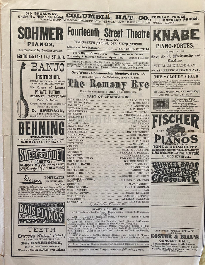 Fourteenth St. Theatre, NY. "The Romany Rye." Sept. 22, 1883.
