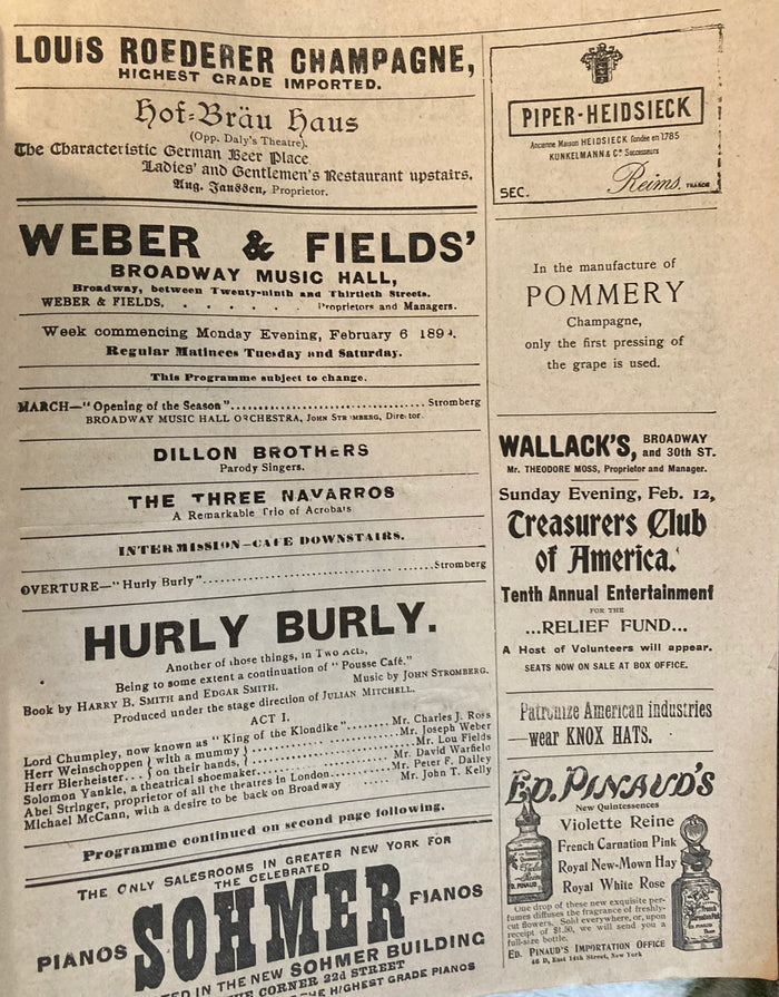 Weber & Fields' Broadway Music Hall, NY. Feb. 8, 1899. "Hurly Burly."