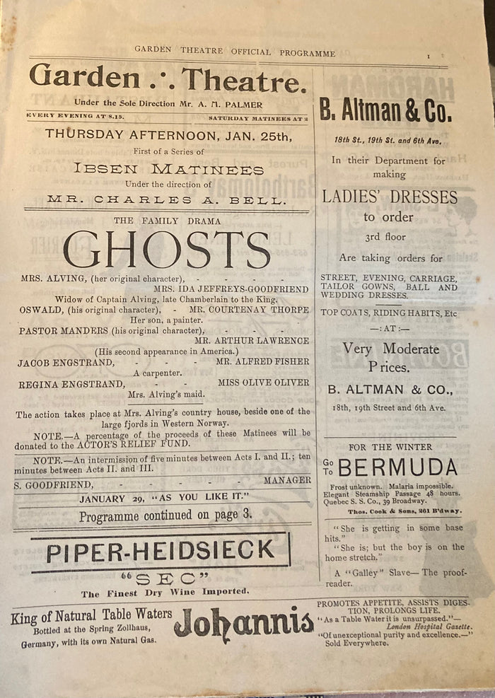 Garden Theatre, NY. Ibsen's "Ghosts." Jan. 25, 1895.