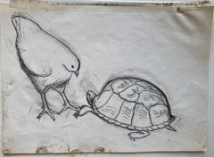 Page Smith Etching & its Original Pencil Drawing:  [Tortoise & Chicken.] 1988.