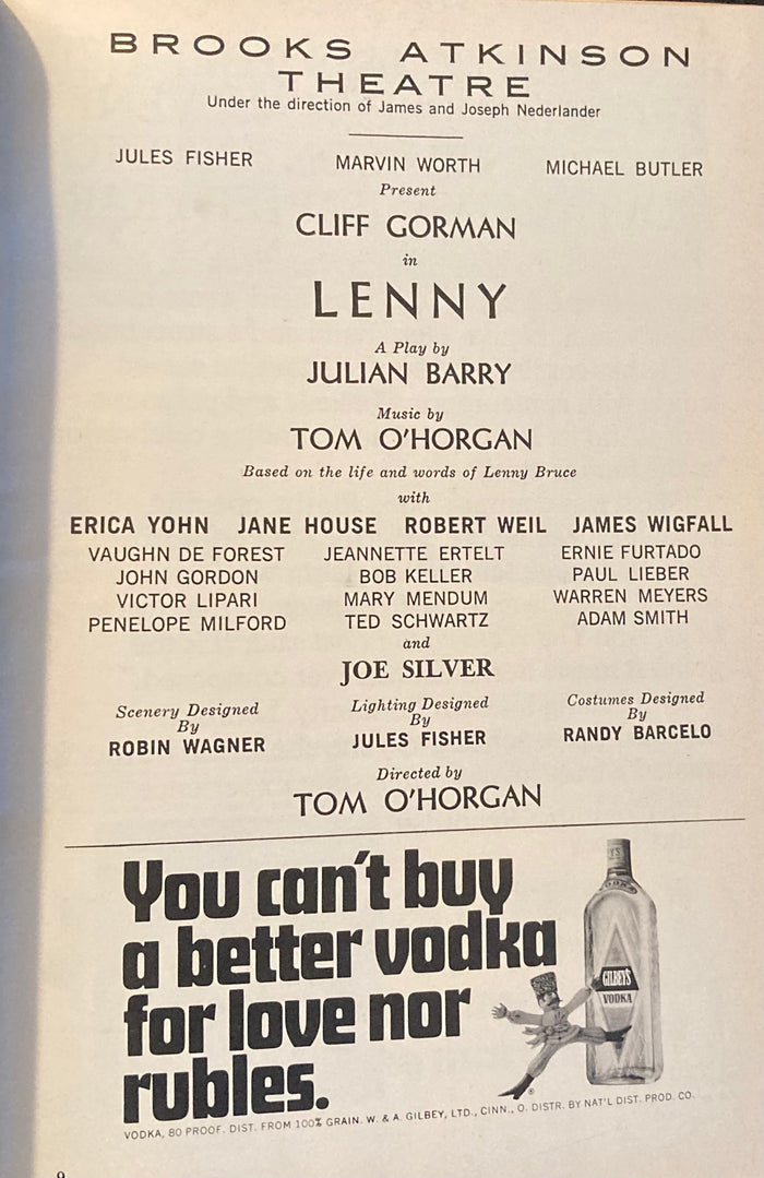 Brooks Atkinson Theatre, NY. "Lenny." March, 1972.