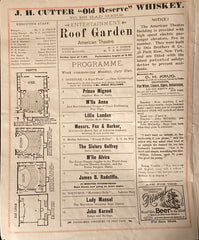 Roof Garden, American Theatre, NY. "Variety Programme." Aug. 5, 1893.