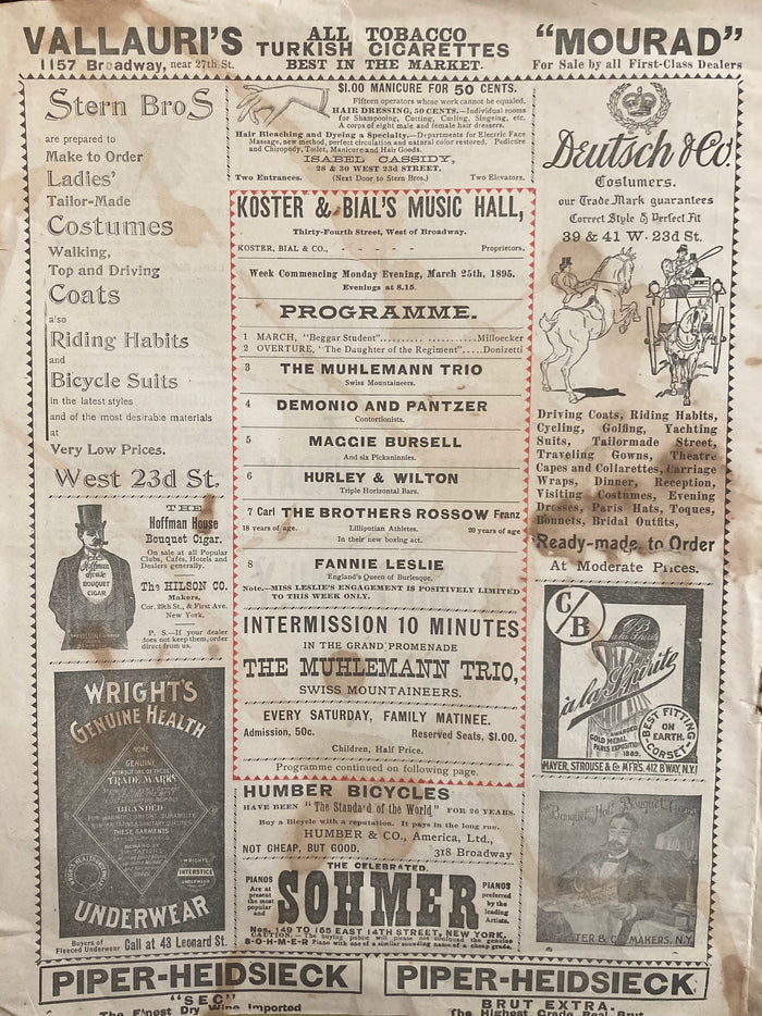 (Vaudeville) Koster & Bial's Music Hall. "Grand Family Matinee." March 25, 1895.