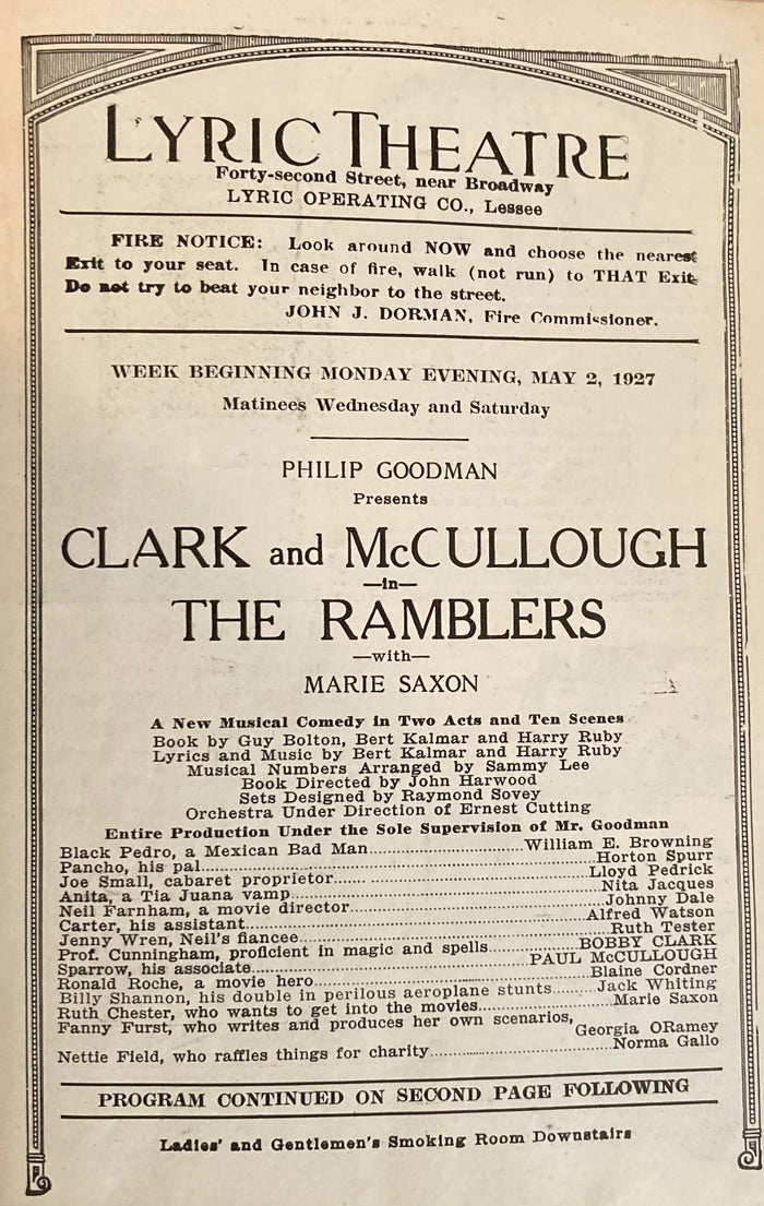"The Ramblers." May 2, 1927. Lyric Theatre, NY.
