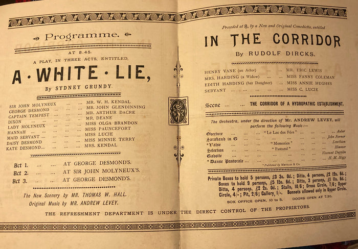 Royal Court Theatre, London. "A White Lie" and "In the Corridor." May 25th, 1889.