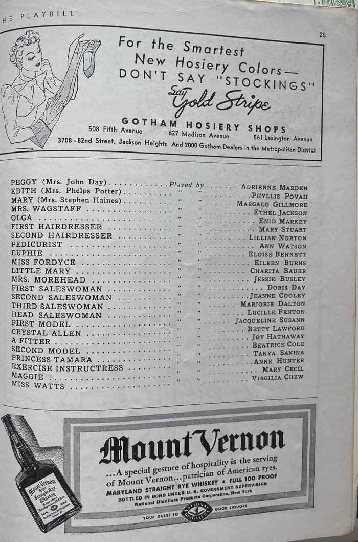 (Doris Day) Ethel Barrymore Theatre, NY. "The Women." Oct. 4, 1937.