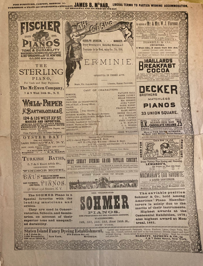 Casino Theatre, NY. "Erminie." Nov. 21, 1886.