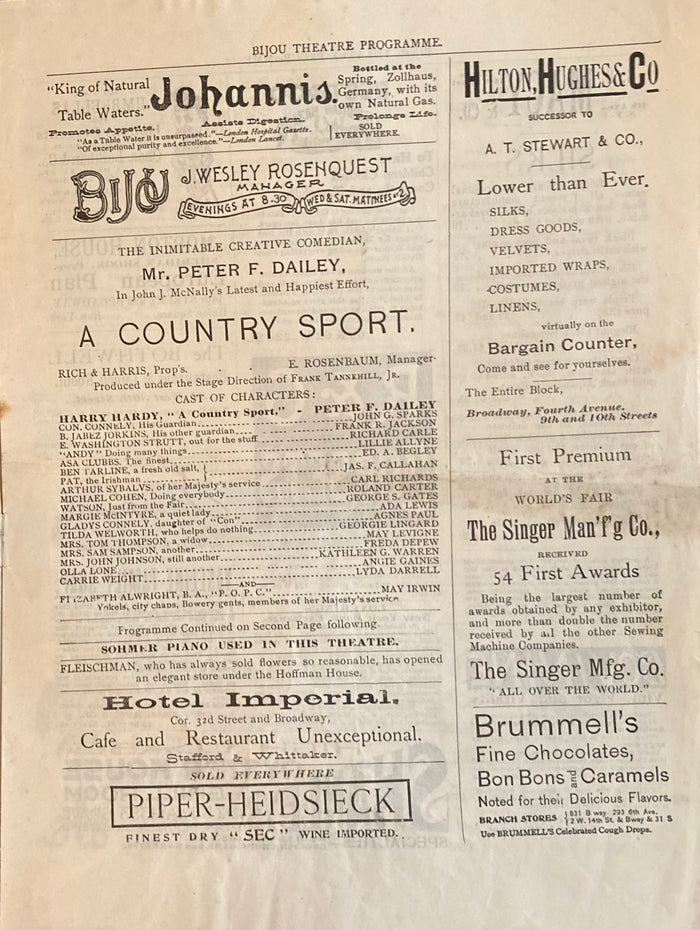 Bijou Theatre, NY. "A Country Sport." Jan. 27, 1894.