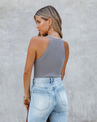Gia Ribbed Knit Halter Tank - Charcoal