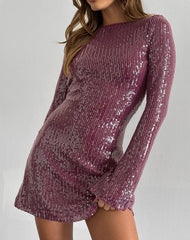 Kimberly Mini Dress in Clear Sequin Maroon