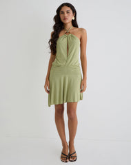 Saira Halter Neck Mini Dress in Sage